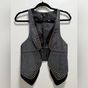 Double Zero Vest Womens S Gray Acid Wash Biker Studded Y2K Grunge Rocker Concert